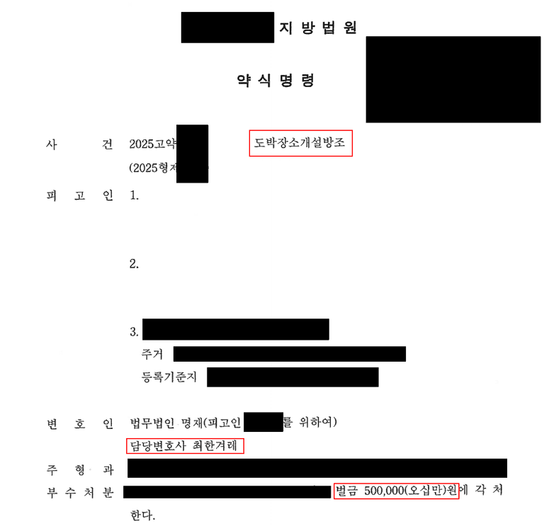 도박장소개설방조와 벌금형