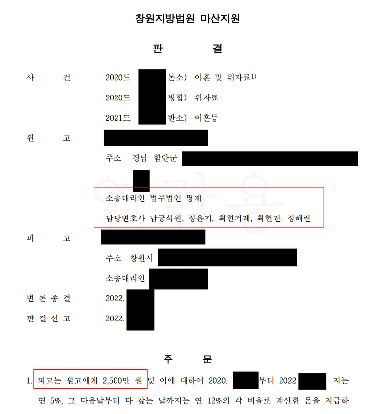 창원마산 이혼소송 상간소송 원고 승소사례(두집살림을 차린 남편)