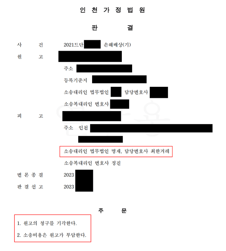 인천가정 상간소송 피고 입장 방어 성공사례(증거부족 vs 오해)