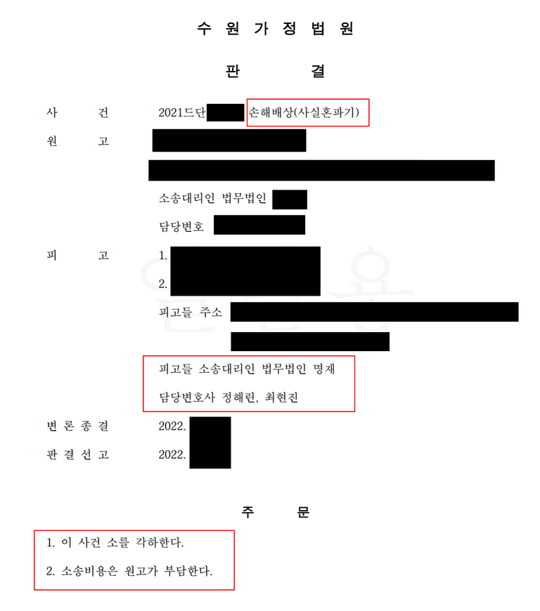부정행위로 인한 사실혼파기와 관련한 위자료(부제소합의 관련)