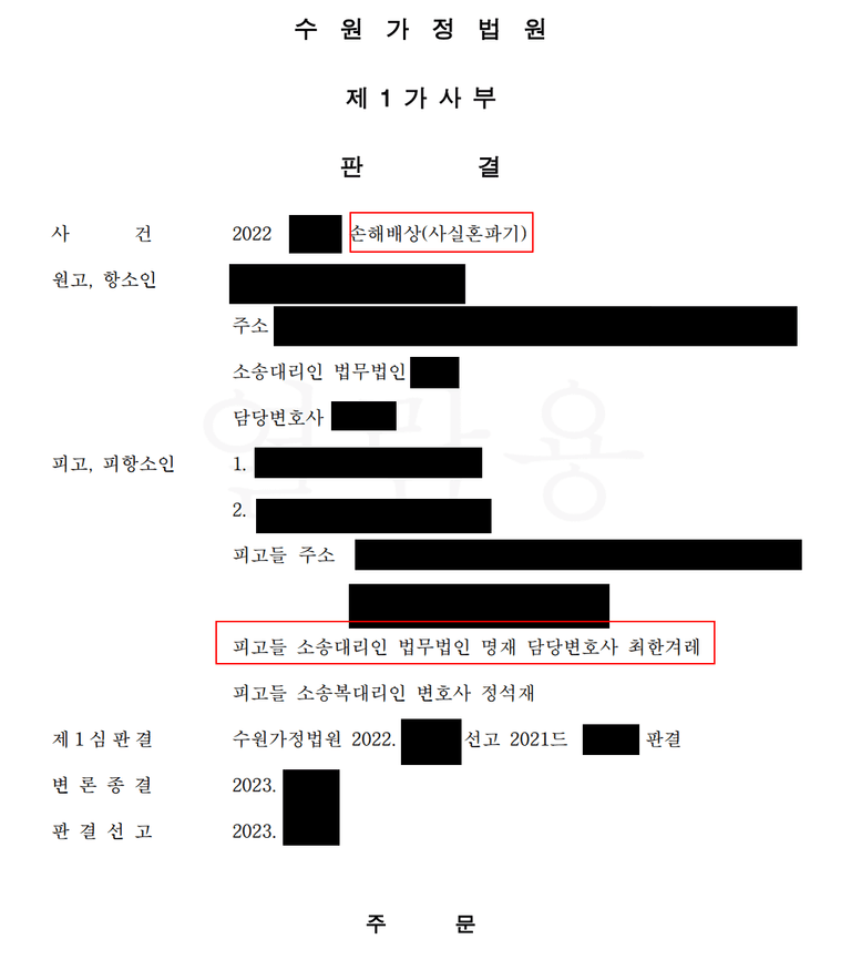 부정행위로 인한 사실혼파기와 관련한 위자료(부제소합의 관련)