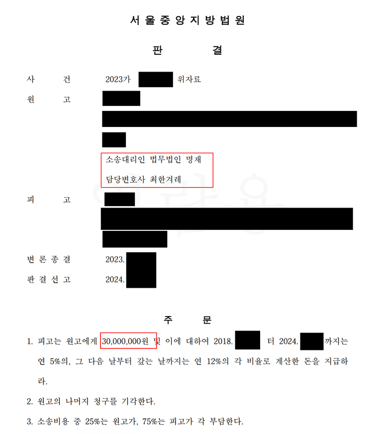 남편의 내연녀 상대로 상간 불륜 위자료 3천만원 나온 사례