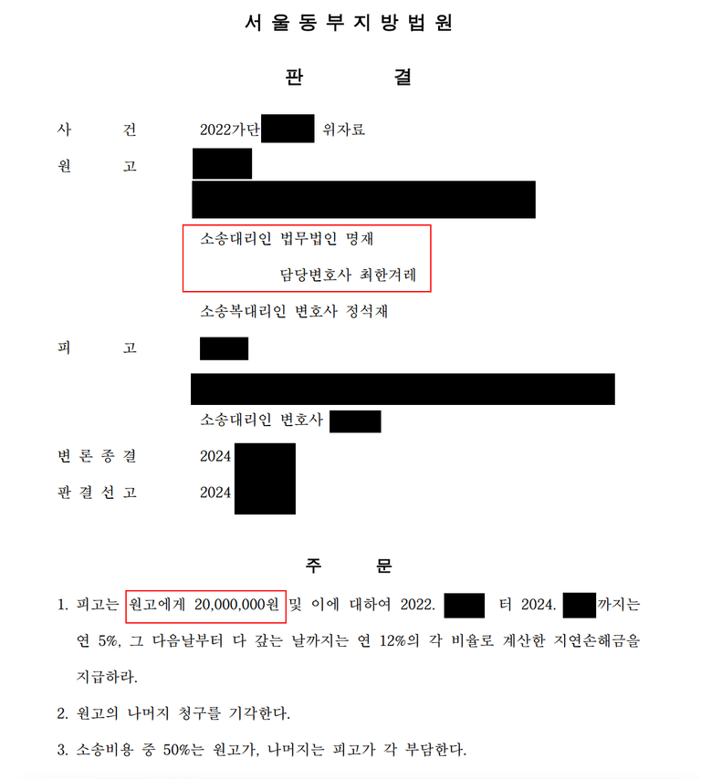 상간소송과 역소송, 맞소송 위자료 사례