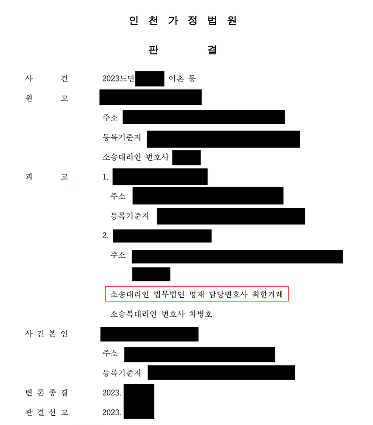내연녀와 함께 소송을 당해 공동하여 위자료 지급 사례