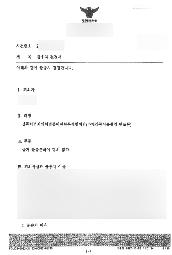 전 연인간 카메라등이용촬영반포 증거 불충분 혐의 없음 처분