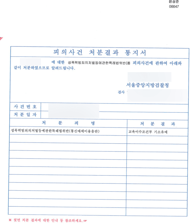 전 연인간 통신매체이용음란죄 교육조건부 기소유예 처분