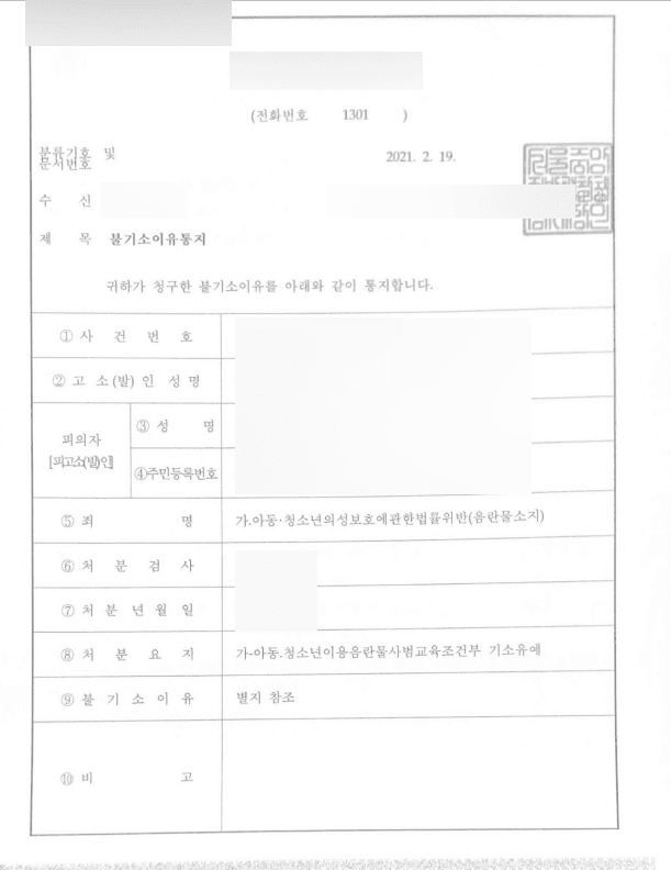 아동청소년 음란물 소지 교육조건부 기소유예