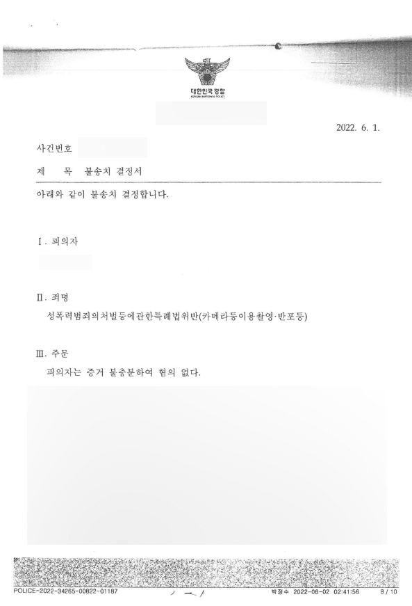 카메라등이용촬영죄 혐의 없음 처분
