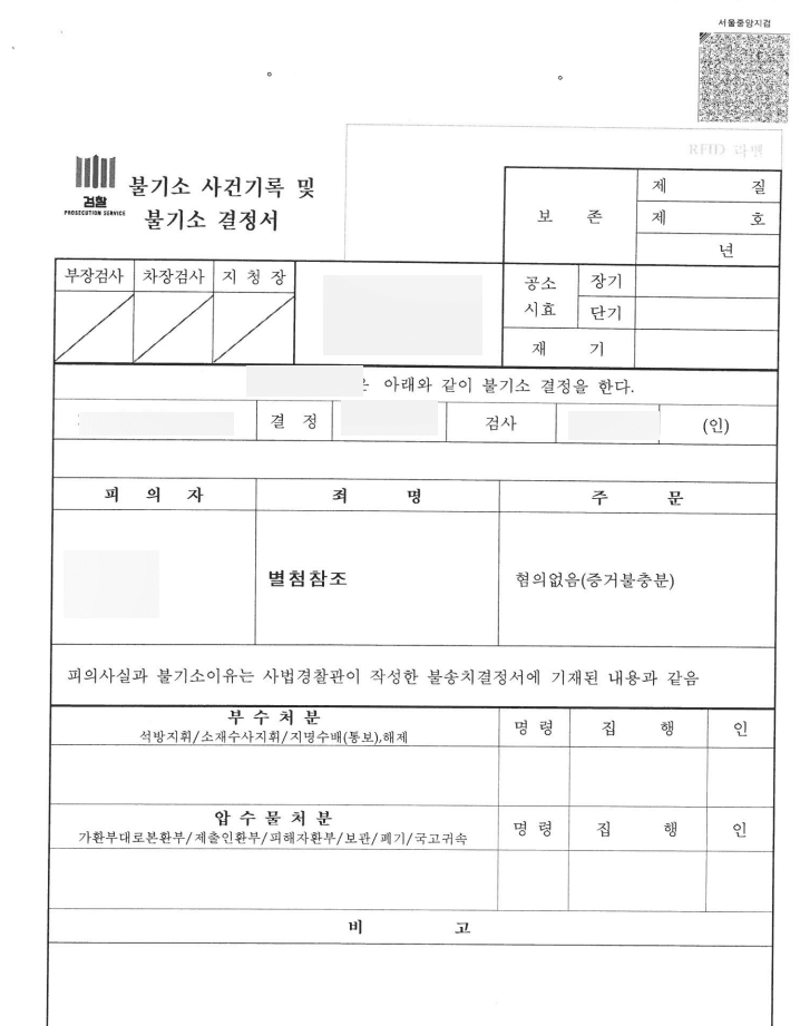 정보통신망이용촉진및정보보호등에관한법률 (명예훼손) 혐의없음